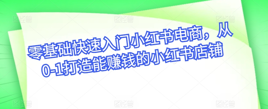零基础快速入门小红书电商，从0-1打造能赚钱的小红书店铺-第一资源站