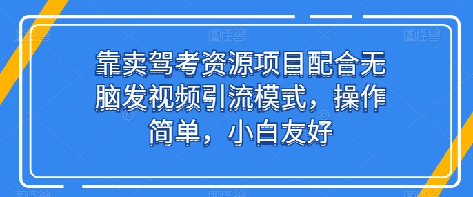 靠卖驾考资源项目配合无脑发视频引流模式，操作简单，小白友好【揭秘】-第一资源站