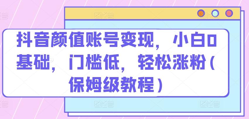 抖音颜值账号变现，小白0基础，门槛低，​轻松涨粉(保姆级教程)【揭秘】-第一资源站