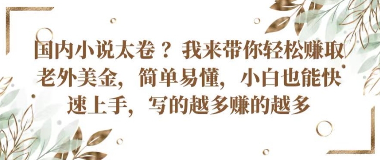 国内小说太卷 ?带你轻松赚取老外美金，简单易懂，小白也能快速上手，写的越多赚的越多【揭秘】-第一资源站