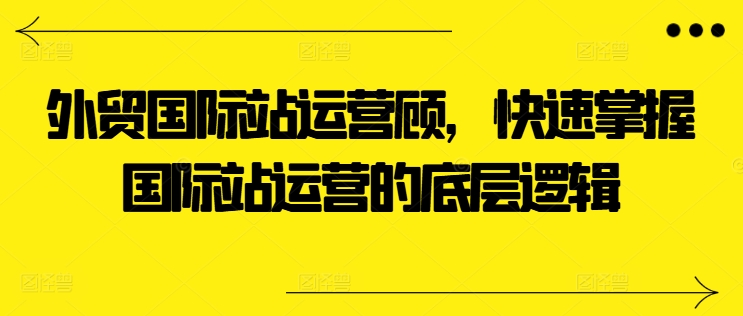外贸国际站运营顾问，快速掌握国际站运营的底层逻辑-第一资源站