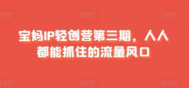 宝妈IP轻创营第三期，人人都能抓住的流量风口-第一资源站