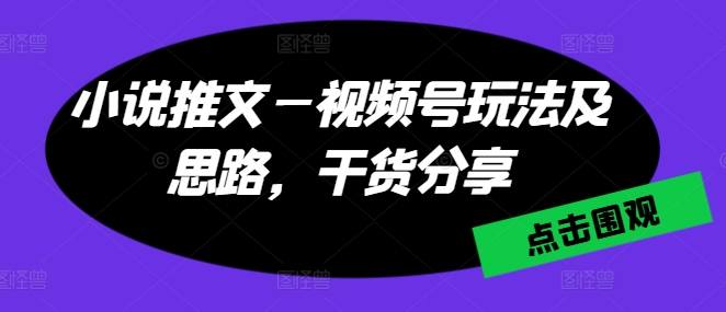 小说推文—视频号玩法及思路，干货分享-第一资源站
