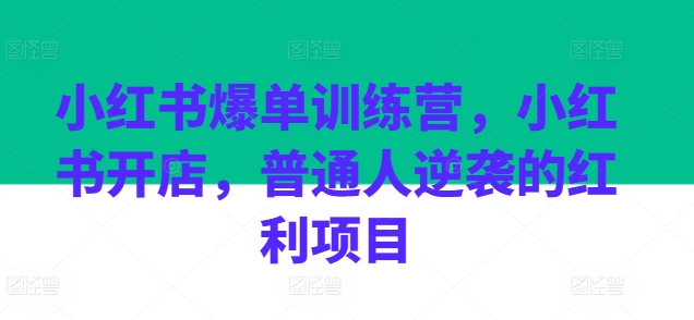 小红书爆单训练营，小红书开店，普通人逆袭的红利项目-第一资源站