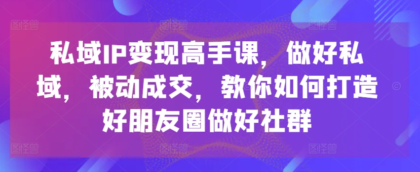 私域IP变现高手课，做好私域，被动成交，教你如何打造好朋友圈做好社群-第一资源站