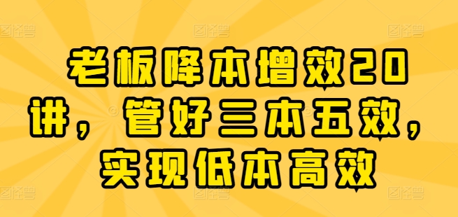 老板降本增效20讲，管好三本五效，实现低本高效-第一资源站