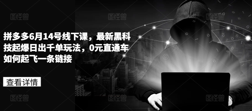 拼多多6月14号线下课，最新黑科技起爆日出千单玩法，0元直通车如何起飞一条链接-第一资源站