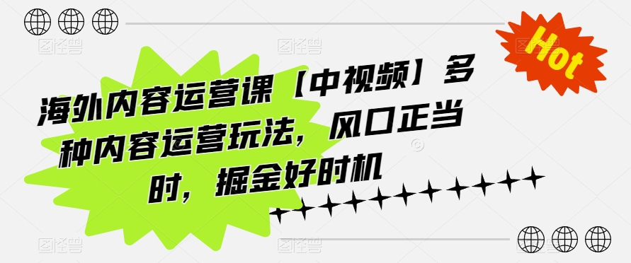 海外内容运营课【中视频】多种内容运营玩法，风口正当时，掘金好时机-第一资源站