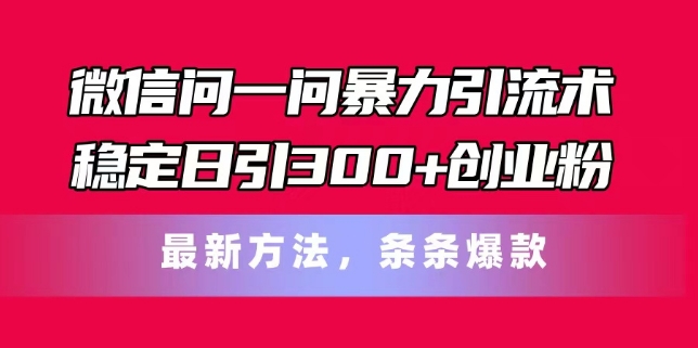微信问一问暴力引流术，稳定日引300+创业粉，最新方法，条条爆款【揭秘】-第一资源站