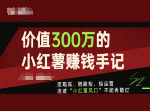 价值300万的小红书赚钱手记，变现高、链路短、轻运营，这波“小红薯风口”不能再错过-第一资源站