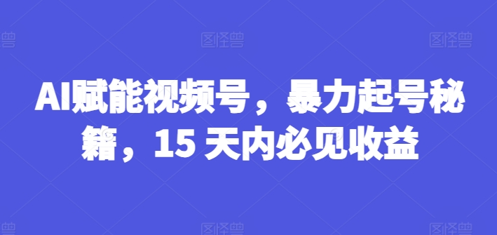 AI赋能视频号，暴力起号秘籍，15 天内必见收益【揭秘】-第一资源站