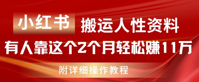 小红书搬运人性资料，有人靠这个2个月轻松赚11w，附教程【揭秘】-第一资源站