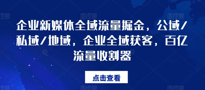 企业新媒体全域流量掘金，公域/私域/地域，企业全域获客，百亿流量收割器-第一资源站