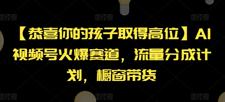【恭喜你的孩子取得高位】AI视频号火爆赛道，流量分成计划，橱窗带货【揭秘】-第一资源站