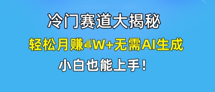 冷门赛道大揭秘，轻松月赚1W+无需AI生成，小白也能上手【揭秘】-第一资源站