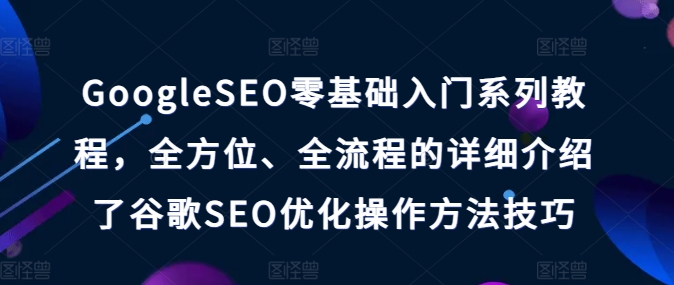 GoogleSEO零基础入门系列教程，全方位、全流程的详细介绍了谷歌SEO优化操作方法技巧-第一资源站
