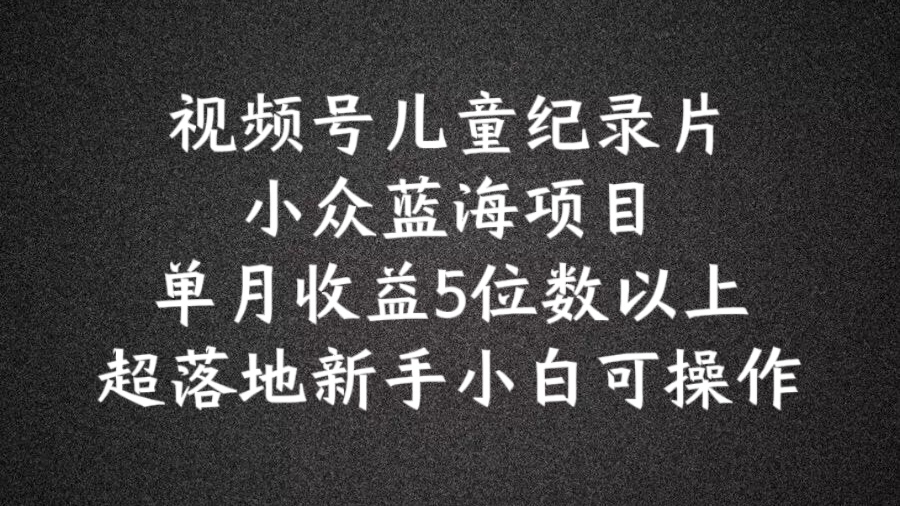 2024蓝海项目视频号儿童纪录片科普，单月收益5位数以上，新手小白可操作【揭秘】-第一资源站