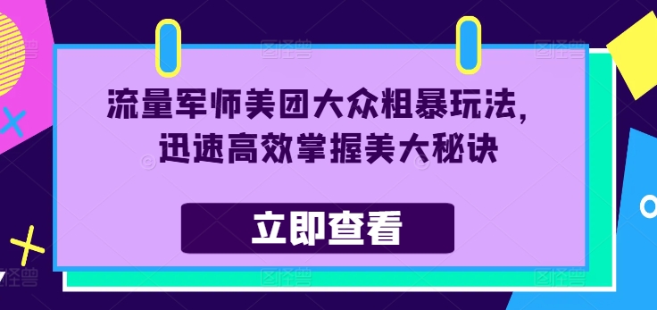 流量军师美团大众粗暴玩法，迅速高效掌握美大秘诀-第一资源站