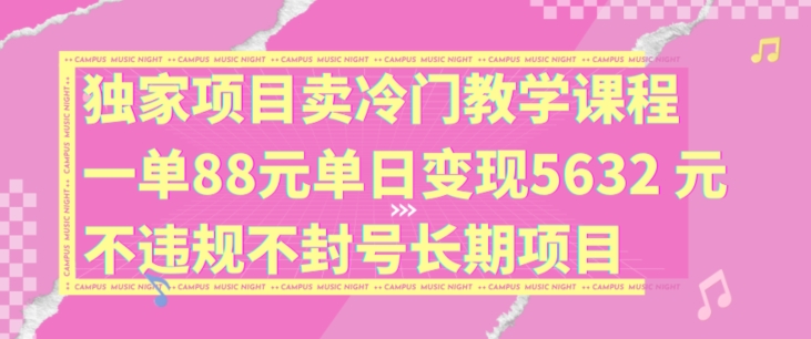 独家项目卖冷门教学课程一单88元单日变现5632元违规不封号长期项目【揭秘】-第一资源站