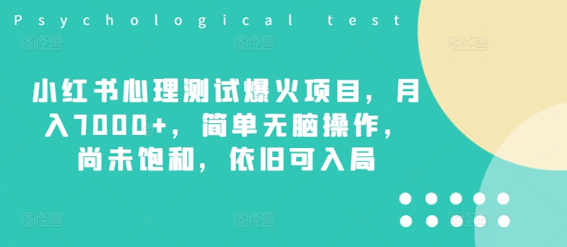 小红书心理测试爆火项目，月入7000+，简单无脑操作，尚未饱和，依旧可入局-第一资源站