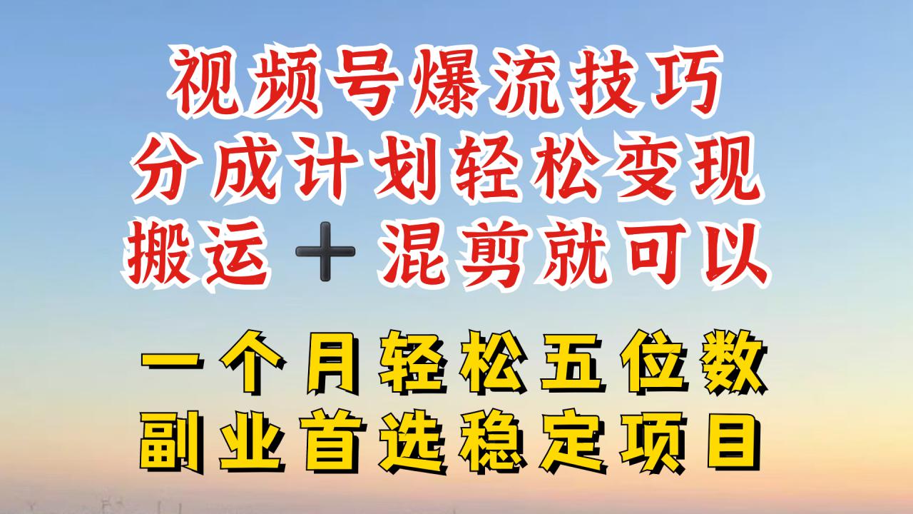 视频号分成最暴力赛道，几分钟出一条原创，最强搬运+混剪新方法，谁做谁爆【揭秘】-第一资源站