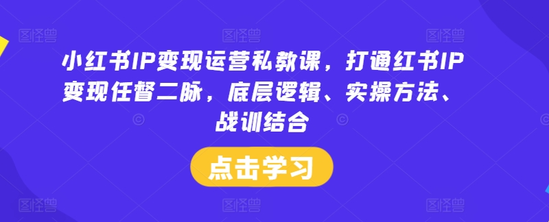 小红书IP变现运营私教课，打通红书IP变现任督二脉，底层逻辑、实操方法、战训结合-第一资源站