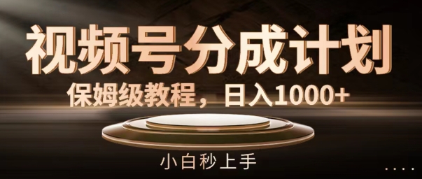 视频号分成计划保姆级教程，日入1K，小白秒上手【揭秘】-第一资源站