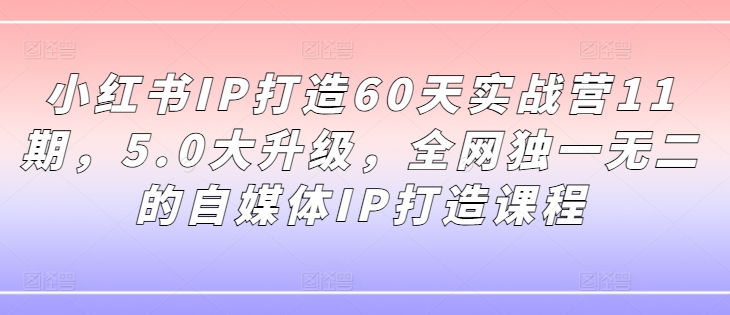 小红书IP打造60天实战营11期，5.0大升级，全网独一无二的自媒体IP打造课程-第一资源站