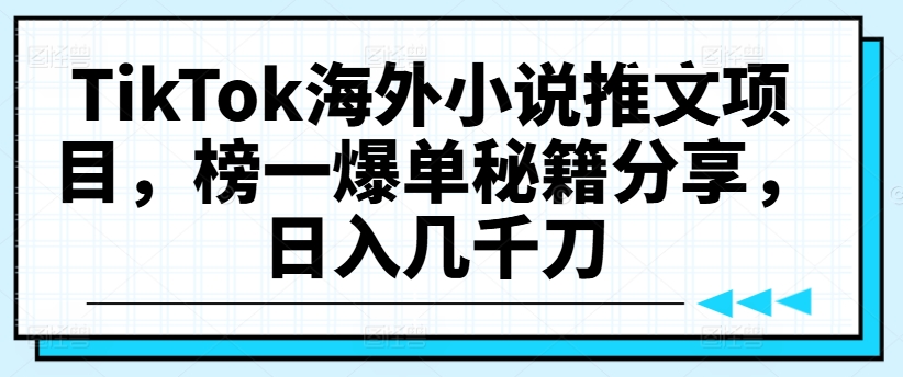 TikTok海外小说推文项目，榜一爆单秘籍分享，日入几千刀-第一资源站