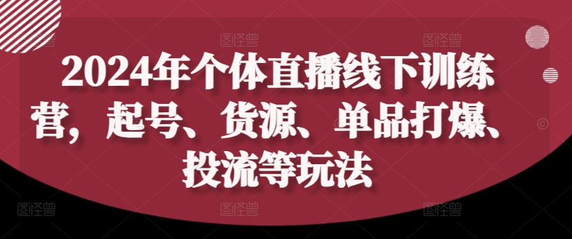 2024年个体直播训练营，起号、货源、单品打爆、投流等玩法-第一资源站