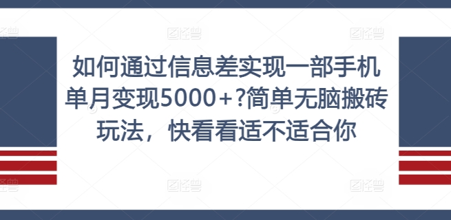 如何通过信息差实现一部手机单月变现5000+?简单无脑搬砖玩法，快看看适不适合你【揭秘】-第一资源站