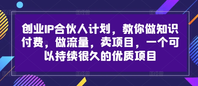 创业IP合伙人计划，教你做知识付费，做流量，卖项目，一个可以持续很久的优质项目-第一资源站
