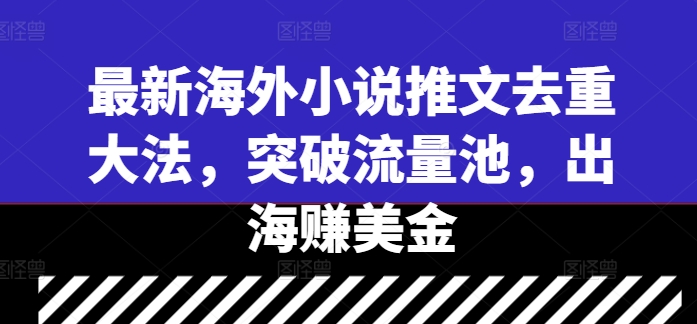 最新海外小说推文去重大法，突破流量池，出海赚美金-第一资源站
