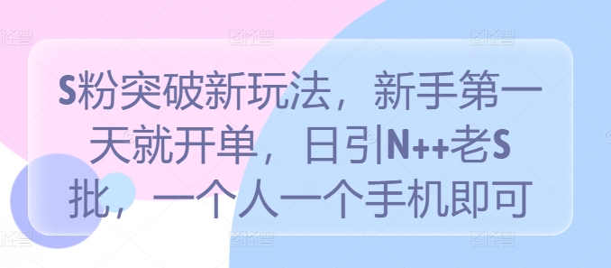 S粉突破新玩法，新手第一天就开单，日引N++老S批，一个人一个手机即可【揭秘】-第一资源站