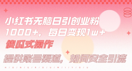 小红书无脑每日引流创业粉500+，小白每天只花半小时，躺赚长尾收益【揭秘】-第一资源站