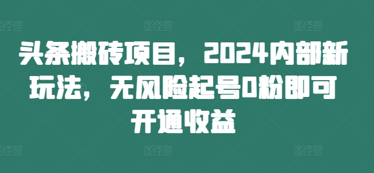 头条搬砖项目，2024内部新玩法，无风险起号0粉即可开通收益-第一资源站