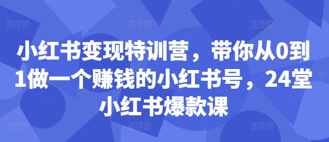 小红书变现特训营，带你从0到1做一个赚钱的小红书号，24堂小红书爆款课-第一资源站