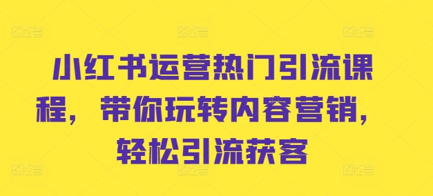 小红书运营热门引流课程，带你玩转内容营销，轻松引流获客-第一资源站