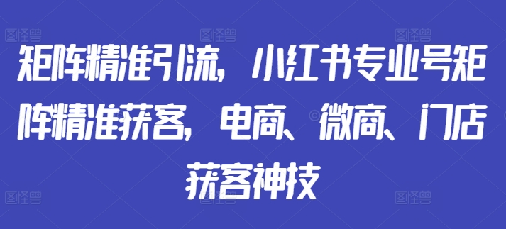 矩阵精准引流，小红书专业号矩阵精准获客，电商、微商、门店获客神技-第一资源站
