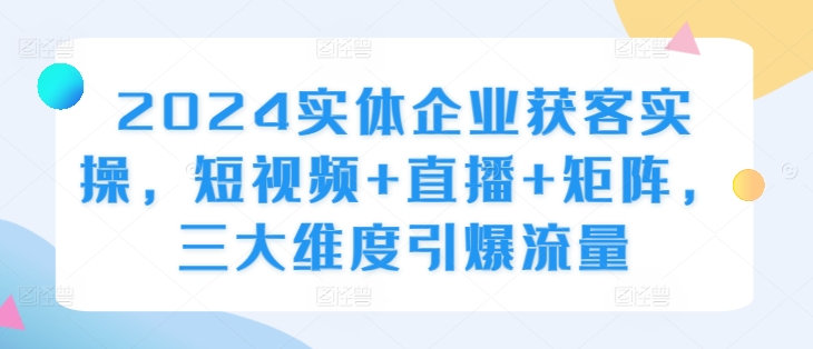 2024实体企业获客实操，短视频+直播+矩阵，三大维度引爆流量-第一资源站
