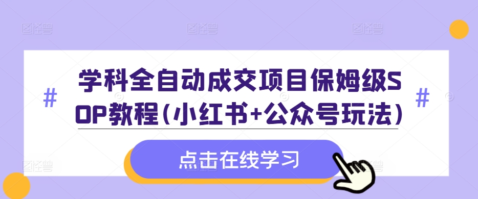 学科全自动成交项目保姆级SOP教程(小红书+公众号玩法)含资料-第一资源站