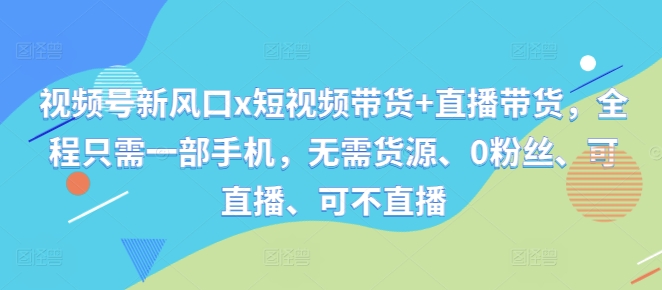 视频号新风口x短视频带货+直播带货，全程只需一部手机，无需货源、0粉丝、可直播、可不直播-第一资源站