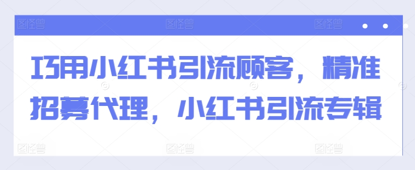 巧用小红书引流顾客，精准招募代理，小红书引流专辑-第一资源站