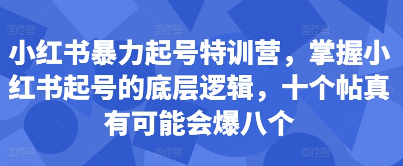 小红书暴力起号特训营，掌握小红书起号的底层逻辑，十个帖真有可能会爆八个-第一资源站