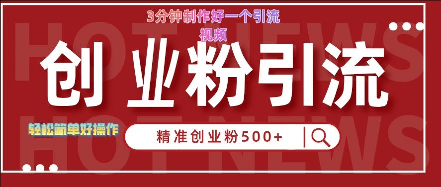 快手被动引流创业粉500+的玩法，3分钟制作好一个引流视频，轻松简单好操作【揭秘】-第一资源站