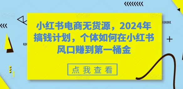 小红书电商无货源，2024年搞钱计划，个体如何在小红书风口赚到第一桶金-第一资源站
