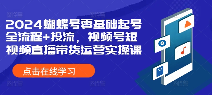 2024蝴蝶号零基础起号全流程+投流，视频号短视频直播带货运营实操课-第一资源站
