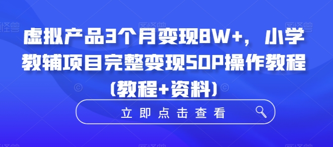 虚拟产品3个月变现8W+，小学教辅项目完整变现SOP操作教程(教程+资料)-第一资源站