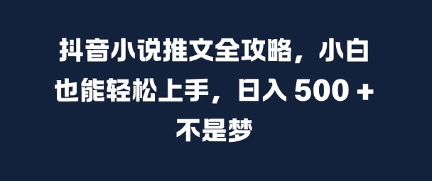 抖音小说推文全攻略，小白也能轻松上手，日入 5张+ 不是梦【揭秘】-第一资源站