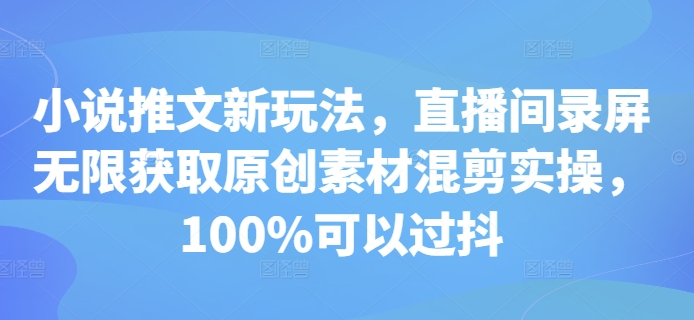 小说推文新玩法，直播间录屏无限获取原创素材混剪实操，100%可以过抖-第一资源站